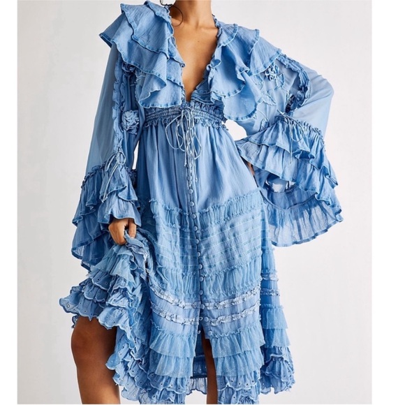 Fillyboo Lotus Duster Maxi Dress in Rain Song Blue